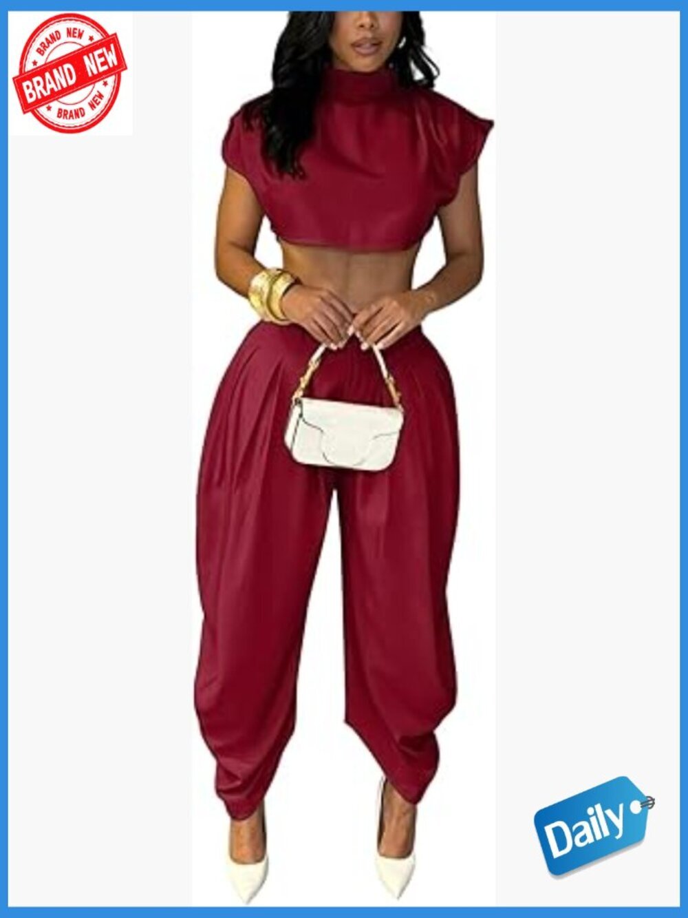 Mock Neck Crop Top & Palazzo Pant Set Two Piece Lounge Outfit